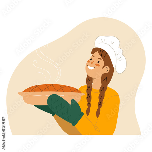 Woman with cooked pie character