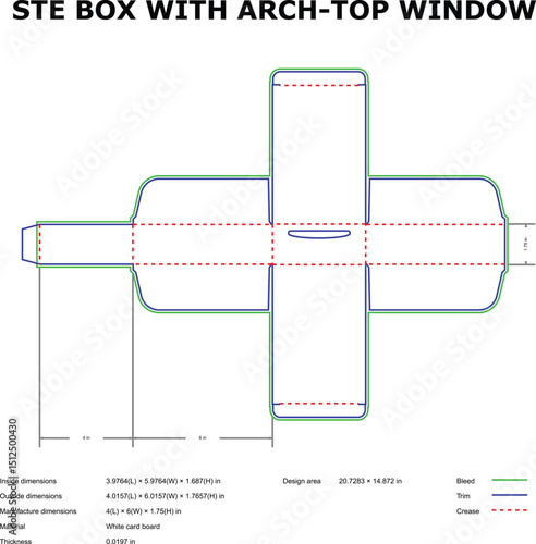 Ste box template arch top window die cut packaging design