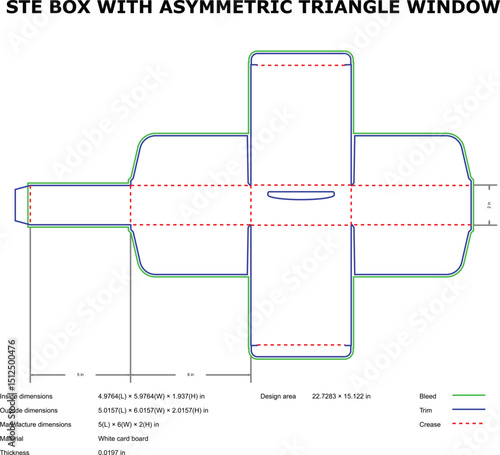 Ste box template asymmetric triangle window die-cut packaging design