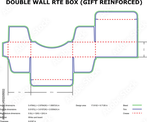 Double wall reinforced gift rte box die-cut template
