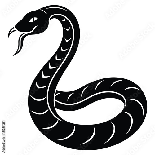 Cobra snake silhouette vector art illustration black, snake graphic icon snake black silhouette isolate vector, Coiled snake silhouette vector illustration of a cartoon of a snake vector illustration.