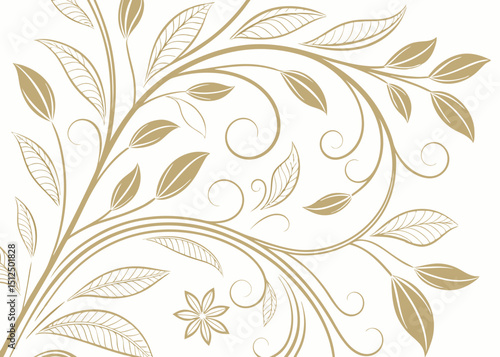 Vector background with jungle botanical Art Deco pattern. Baroque floral ornament in vintage wavy style. Hand drawn luxury wallpaper for illustration and upscale decoration.

