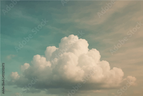 A vector illustration of fluffy clouds set against a gradient sky. The sky transitions from a soft pink dip white tone in the upper corners to a light blue in the center.
