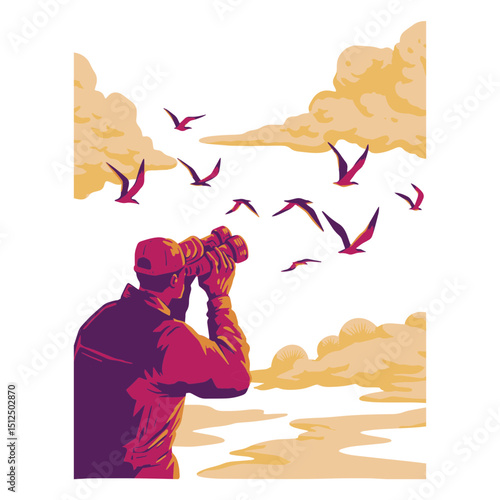 Man watching birds with binoculars