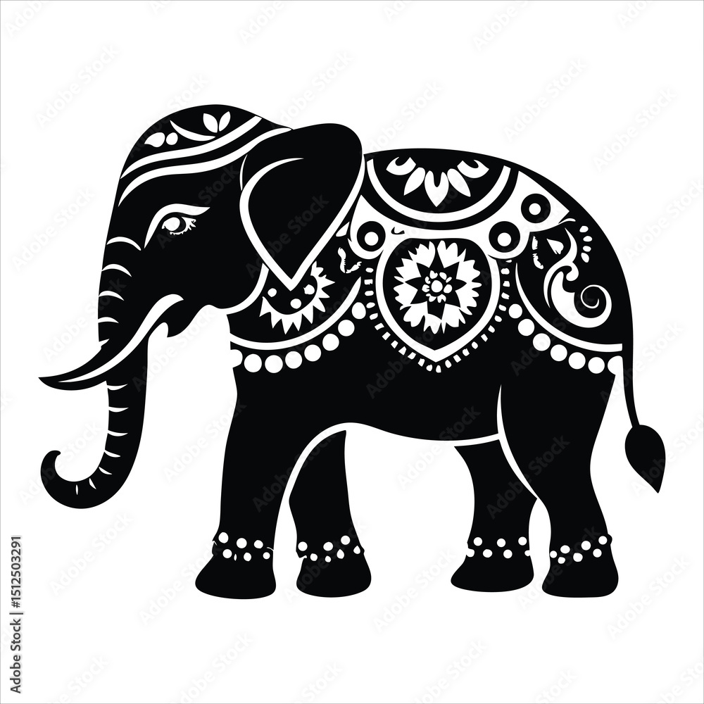 Fototapeta premium Elephant silhouette line art vector illustration