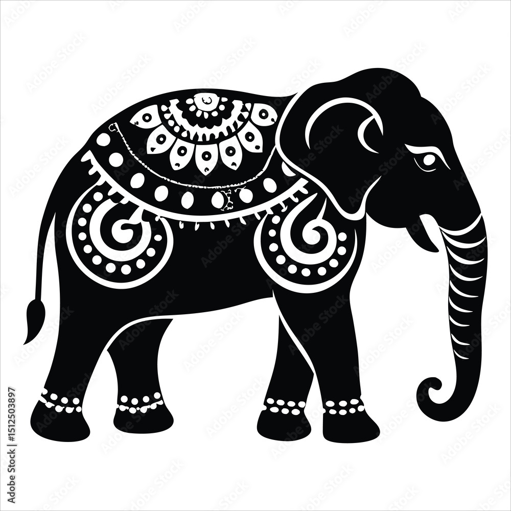 Fototapeta premium Elephant silhouette line art vector illustration