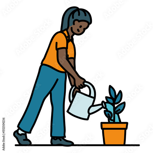 Woman watering a plant