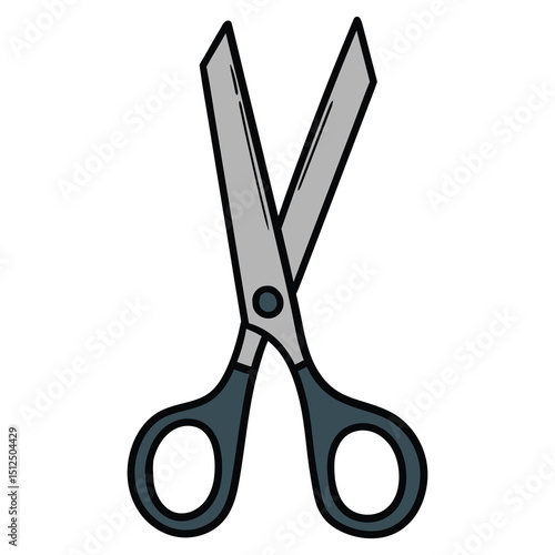 Hand drawn cartoon open scissors on white background.