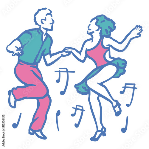 Couple dancing with music notes