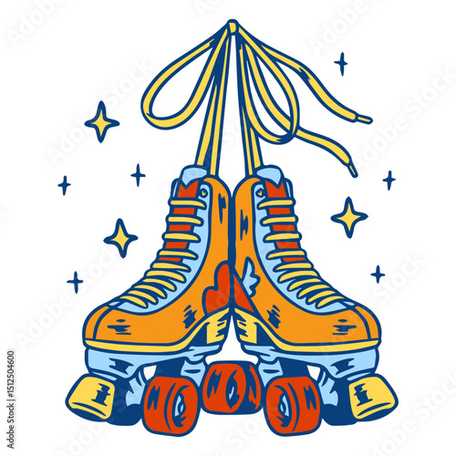 Colorful retro roller skates illustration