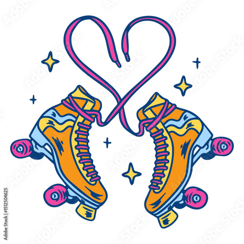 Colorful roller skates design with heart-shaped laces