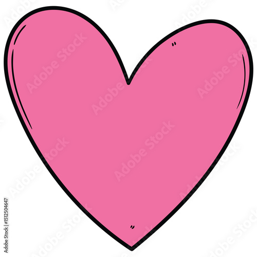 Hand drawn cartoon pink heart on white background.