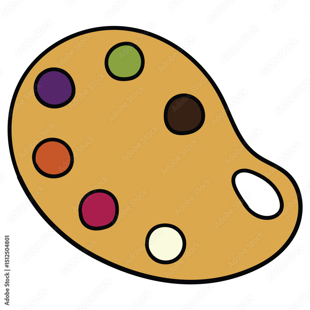 Fototapeta premium Hand drawn cartoon wooden artist's palette on white background.