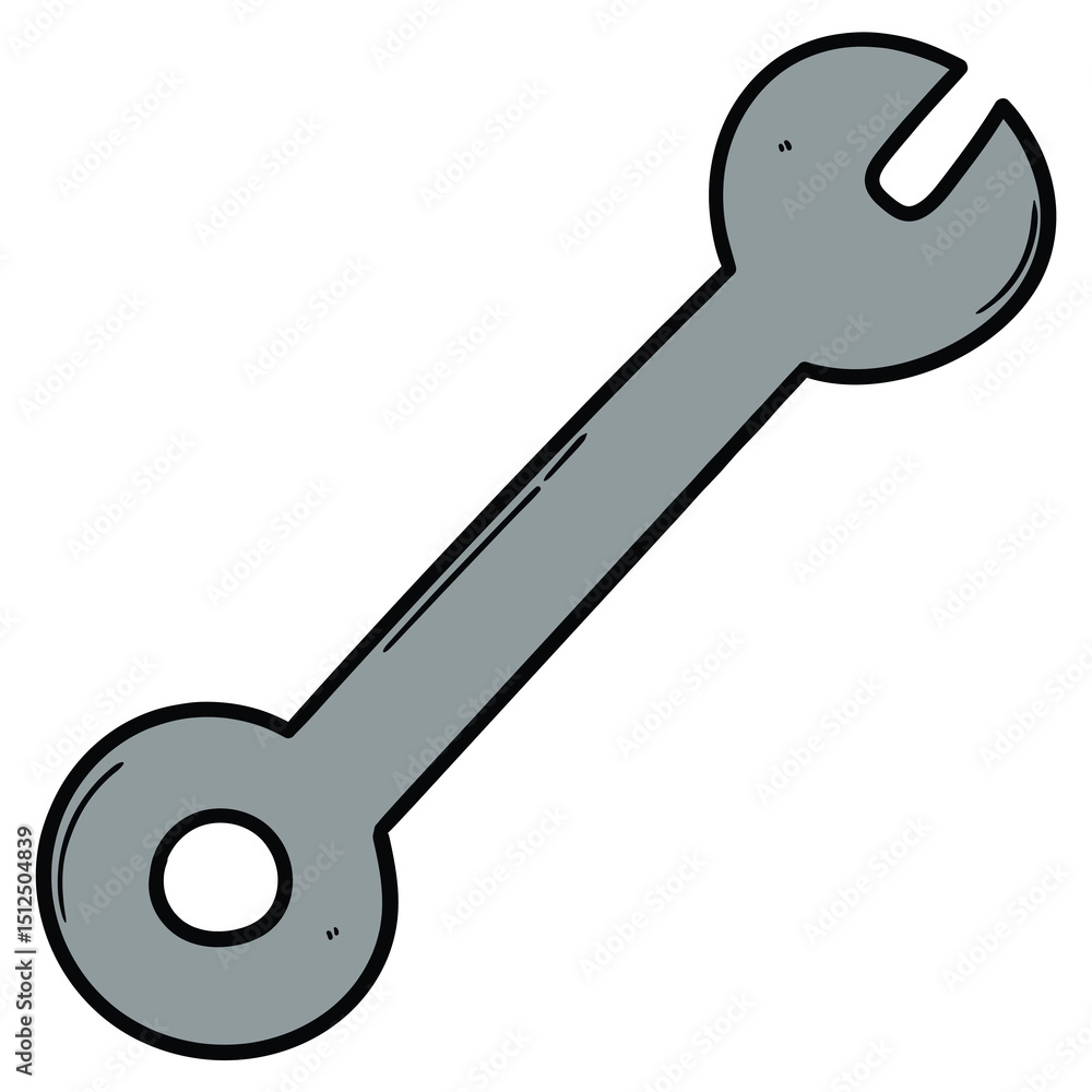 Hand drawn cartoon wrench on white background. Hand drawn cartoon wrench on white background.
