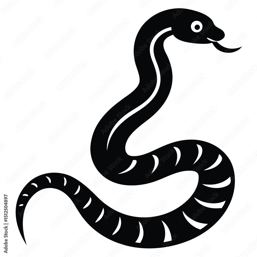 Naklejka premium Cobra snake silhouette vector art illustration black, snake graphic icon snake black silhouette isolate vector, Coiled snake silhouette vector illustration of a cartoon of a snake vector illustration.