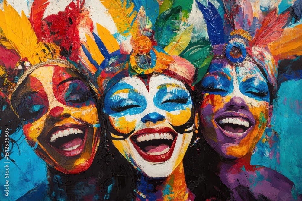 Friends celebrating together at a vibrant Brazilian carnival, adorned in colorful costumes and joyful expressions under the festive atmosphere Friends celebrating together at a vibrant Brazilian carnival, adorned in colorful costumes and joyful expressions under the festive atmosphere