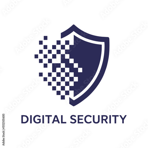 Abstract Digital Security Shield Icon for Data Protection and Cybersecurity