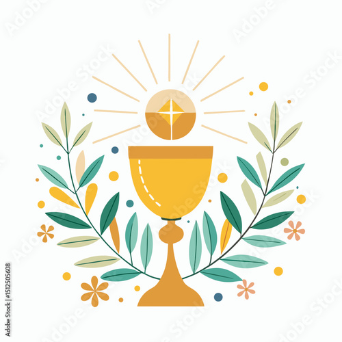 Corpus Christi Vector Illustration - Eucharist, Monstrance, Chalice, Religious Celebration