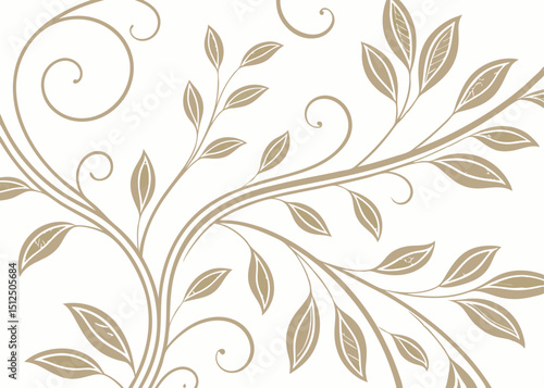 Art Deco floral background with jungle botanical elegance. Wavy baroque vector wallpaper with hand drawn leaves. Vintage pattern for upscale decorative illustration design.


