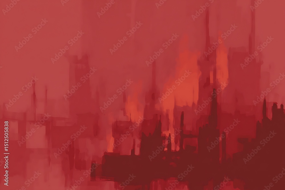 Obraz premium Red abstract city burning in hell