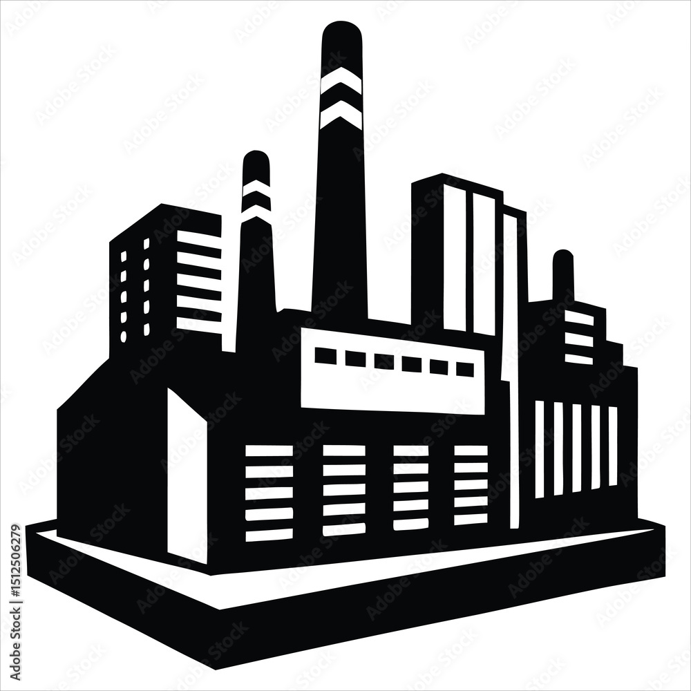 Obraz premium Automation Factory silhouette, emphasizing technological advancement in production – Factory illustration
