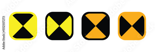 Crash test sign symbol collection on white background. crash test dummy symbol black and yellow checkered warning sign automotive safety icon isolated on white background.