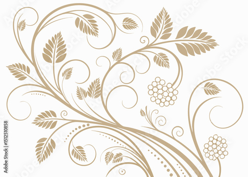 Botanical jungle wallpaper with baroque Art Deco design. Hand drawn vector pattern with vintage floral ornament. Wavy luxury background for creative and upscale illustration.

