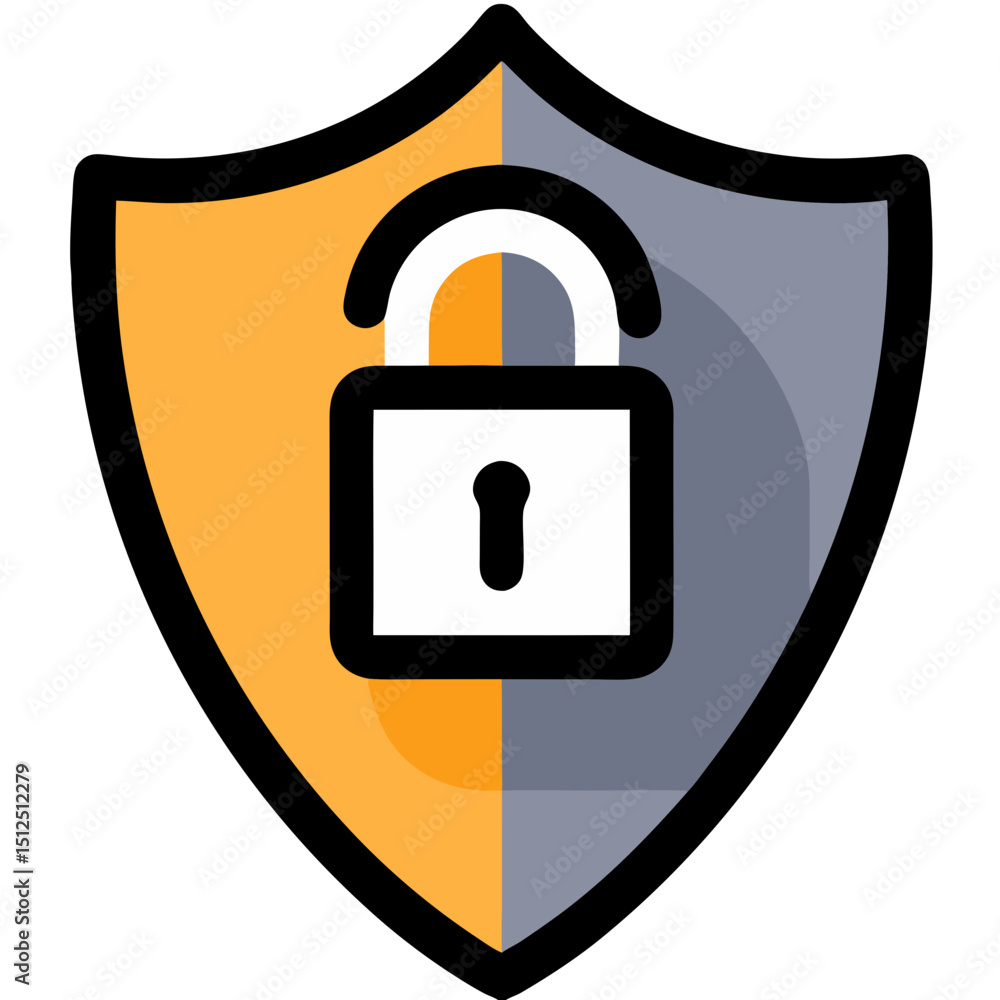 Obraz premium Security Shield Unlocked Padlock Vector Icon Graphic