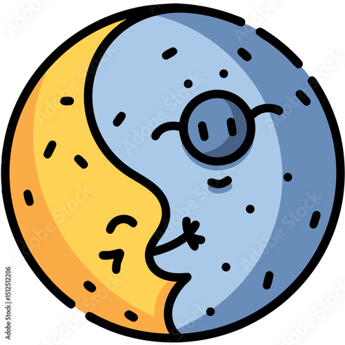 Cute Moon Vector Illustration Character with Glasses Design