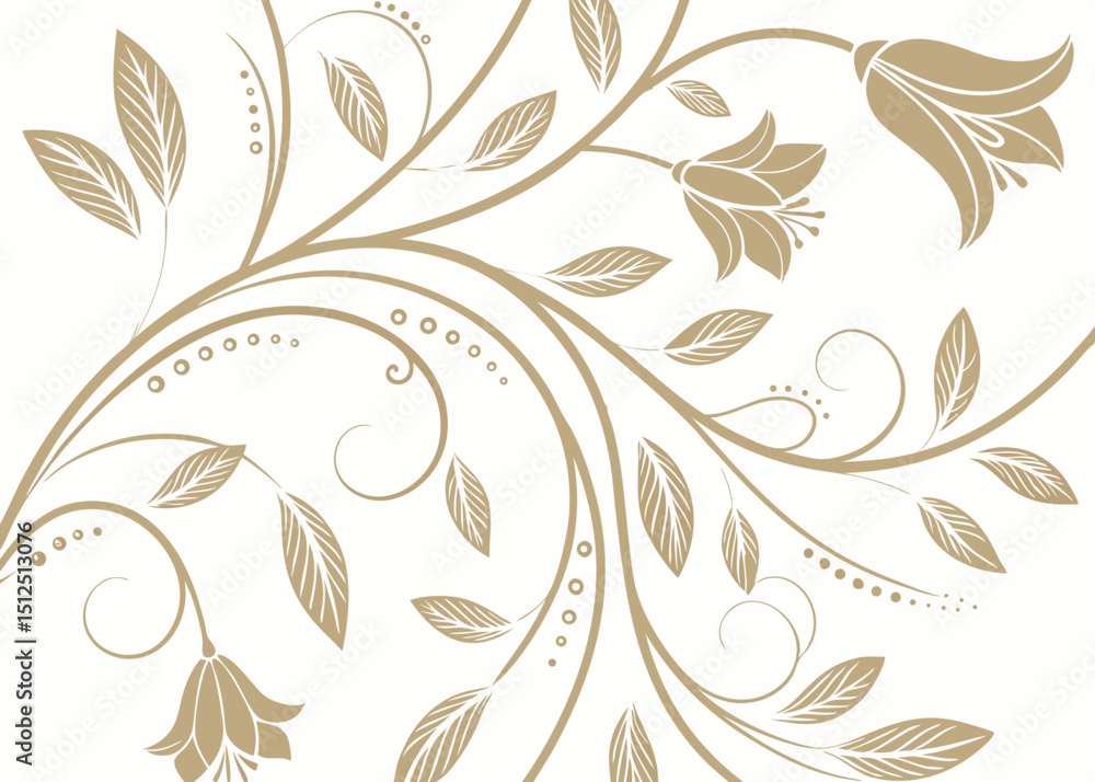 Fototapeta premium Jungle botanical wallpaper with Art Deco elegance. Vintage baroque floral leaves in hand drawn vector style. Wavy ornament pattern. Luxury background for illustration use.
