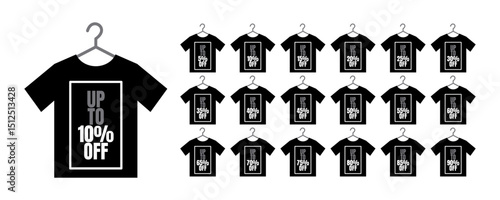 Vector illustration of black t-shirts on hangers with 