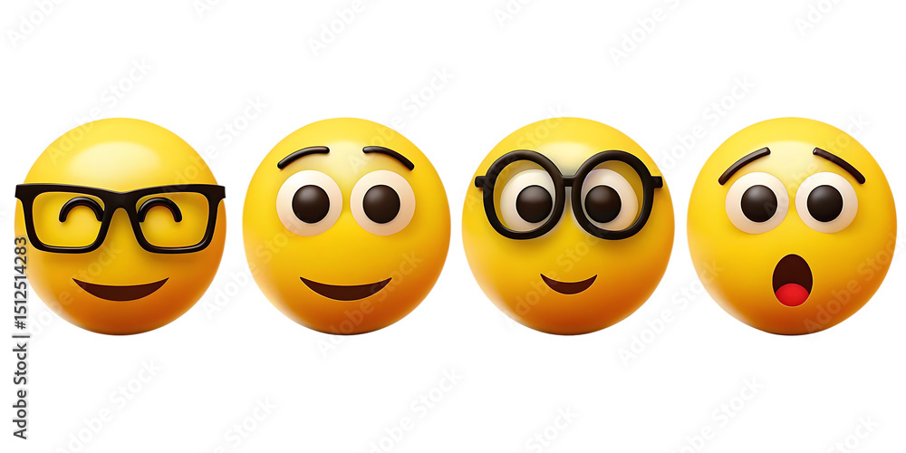Four emojis with different expressions isolated on a white background Four emojis with different expressions isolated on a white background