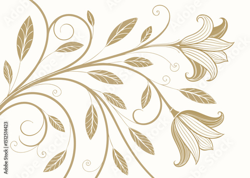 Botanical Art Deco wallpaper vector with jungle elegance. Wavy baroque floral ornament with hand drawn leaves. Vintage pattern for luxury design and upscale illustration.


