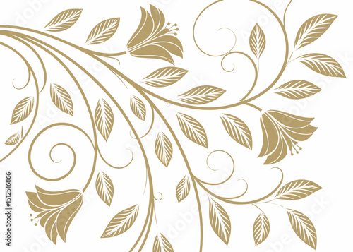 Art Deco floral vector with jungle baroque elegance. Vintage botanical wallpaper in hand drawn style. Wavy leaves pattern. Luxury background for upscale decoration design.


