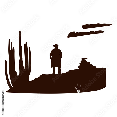 Εκτύπωση καμβά Western desert scene cut out black