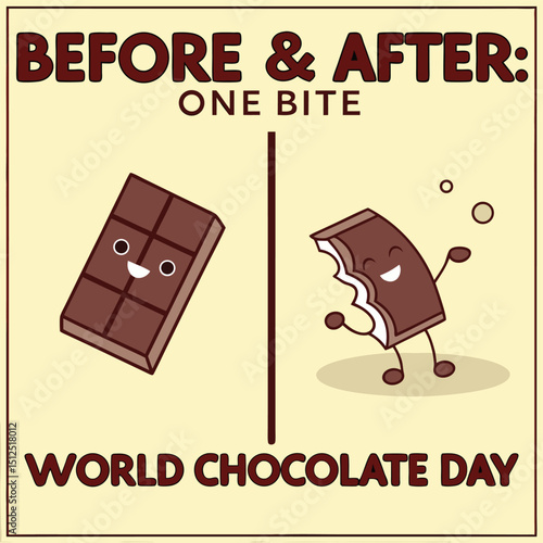 Chocolate's Transformation: A fun illustration capturing the delightful 'Before & After' experience of a chocolate bar.