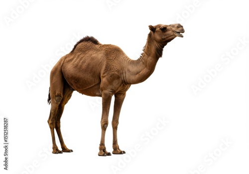 Dromedary camel standing isolated on white background