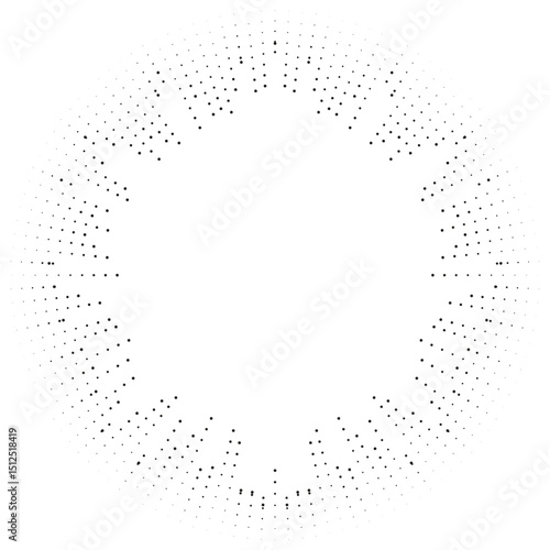Circular texture of irregular dotted rays that taper outwards, extending from both ends, with a medium center space.