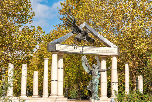 The Memorial for Victims of the German Occupation in Budapest, Hungary, a poignant tribute to those who suffered during World War II, with its powerful sculpture and historical significance