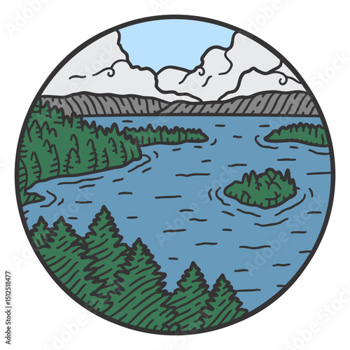 Lake and forest color stroke landscape