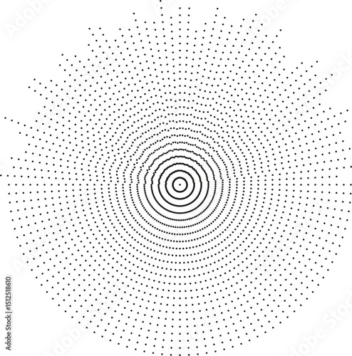 Circular texture with long dotted rays radiating across only half of the circle in irregular lengths.