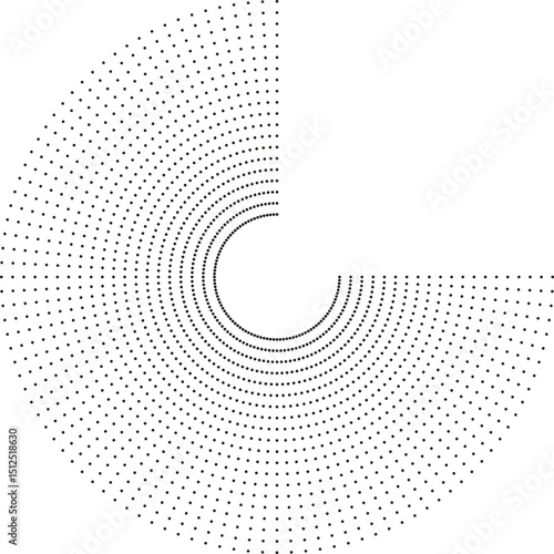 Circular texture of long dotted rays radiating outward, with one quarter of rays missing.
