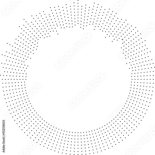 Circular texture featuring medium-length dotted rays across half of the circle in irregular spacing.