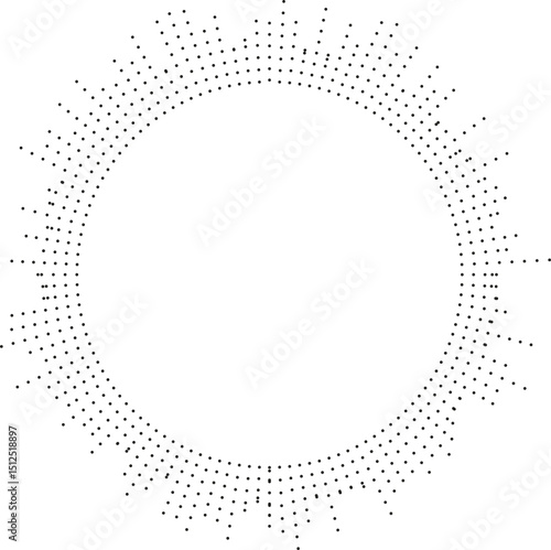 Circular texture formed by irregular dotted rays radiating from a large empty center, creating a rustic abstract pattern.