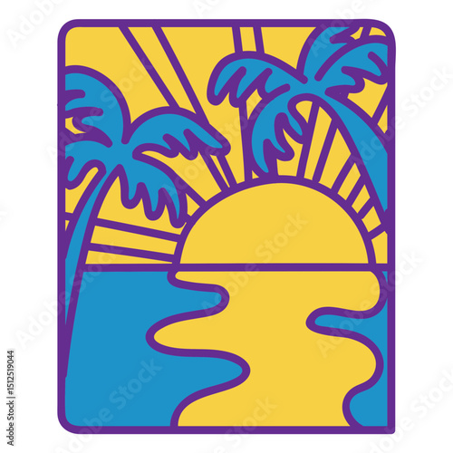 Logo with palm trees and a sunset