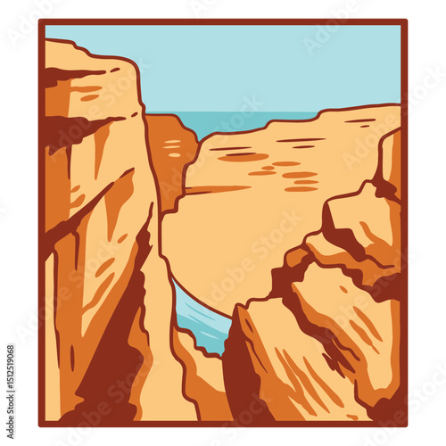 Cartoon of a canyon with a river in it