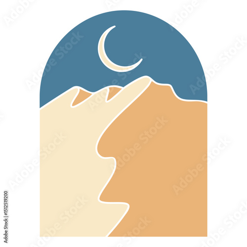 Silhouette of a mountain with a crescent in the sky