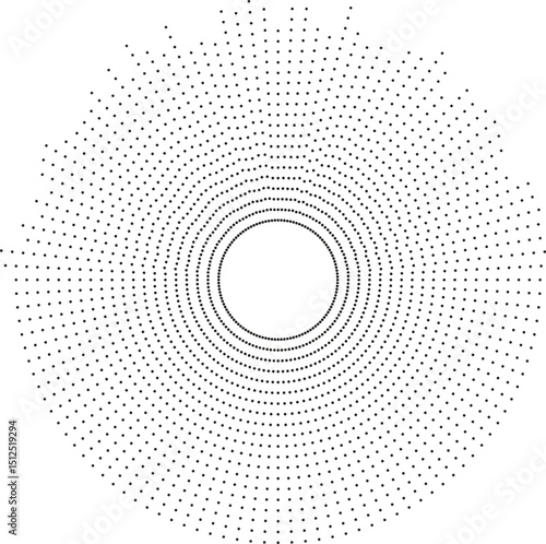 Half-circle texture featuring irregular dotted rays with a circular empty space in the center, creating a grunge abstract design.