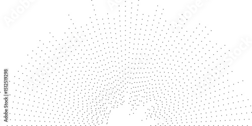 Half-circle design with very long irregular dotted rays inside and outside, forming a bold abstract texture.