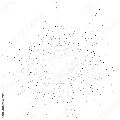 Dotted rays with large variations in length taper toward the center, resembling an explosion.